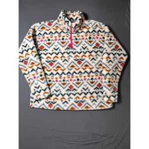 Eddie‎ Bauer Women's XL Sherpa Fleece Pullover Aztec Print 1/4 Zip Cozy Warm